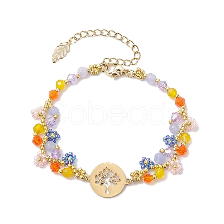 Colorful Flower Glass Seed Beads Bracelets for Women BJEW-MZ00068-1