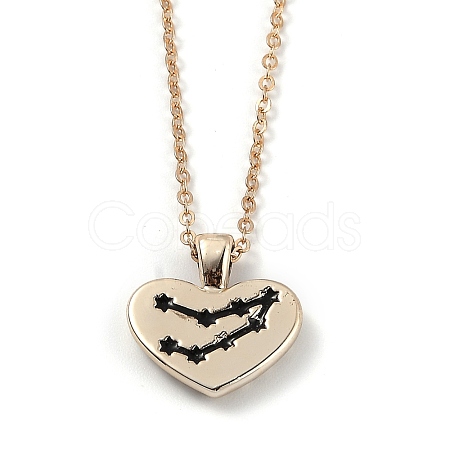 Golden Plated Heart with Constellation/Zodiac Sign Alloy Enamel Pendant Necklaces NJEW-H214-A03-G-1