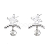 Rhodium Plated 925 Sterling Silver with Cubic Zirconia Stud Earring Findings EJEW-B038-19P-1