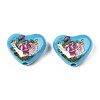 Flower Printed Opaque Acrylic Heart Beads SACR-S305-28-O04-2