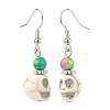 Synthetic Magnesite Skull with Acrylic Beaded Dangle Earrings EJEW-JE05054-01-2