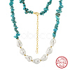 Natural Turquoise Chip & Nuggets Shell Pearl Beaded Necklaces NJEW-L125-007G-1