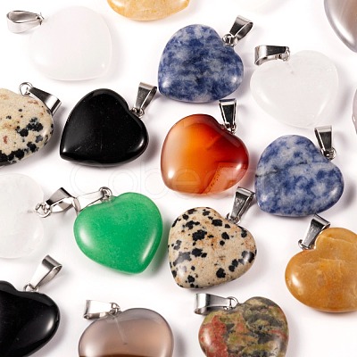 20Pcs 10 Style Heart Natural Gemstone Pendants G-LS0002-16-1