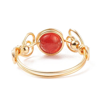 Natural Red Agate Braided Finger Ring RJEW-TA00042-03-1