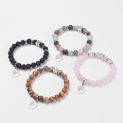 Natural Gemstone Stretch Bracelets BJEW-JB03771-1