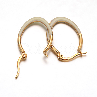 Oval 304 Stainless Steel Enamel Hoop Earrings X-EJEW-L139-12G-1