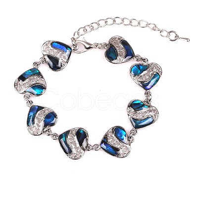 Heart Natural Abalone Shell/Paua Shell Link Bracelets for Women FS5984-14-1