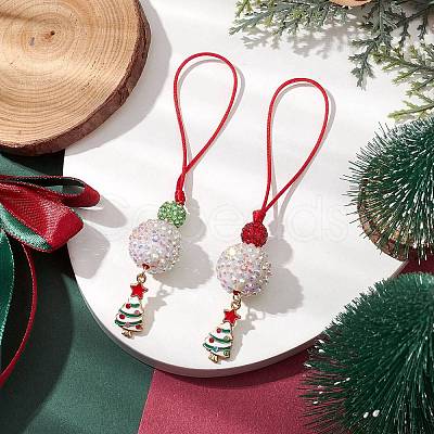 Christmas Tree Alloy Enamel with Rhinestone Pendant Decorations HJEW-JM02097-1