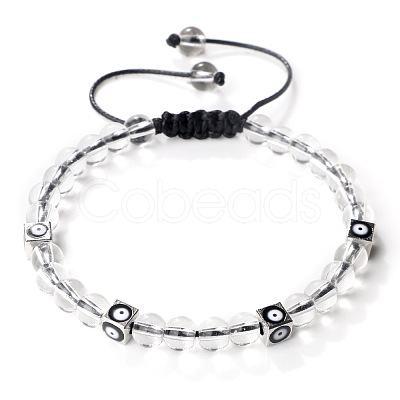 Trendy Ethnic Style Cube Evil Eye & Round Natural Quartz Crystal Beaded Stretch Bracelets PJ2289-2-1