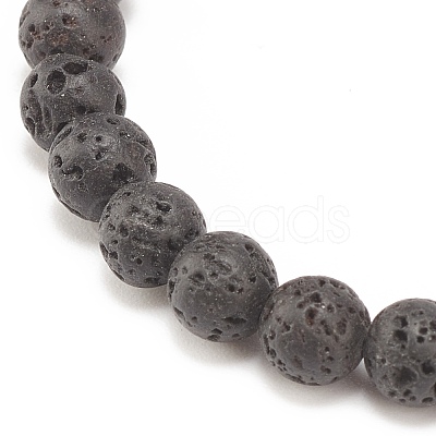 Natural Lava Rock Stretch Bracelet with Alloy Word Gratitude Beaded BJEW-JB08309-04-1