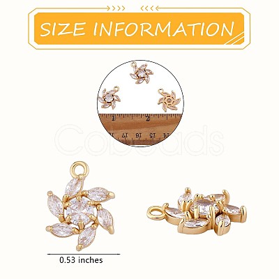 6 Pieces Flower Clear Cubic Zirconia Charm Pendant Brass Flower Charm Long-Lasting Plated Pendant for Jewelry Necklace Earring Making Crafts JX399A-1