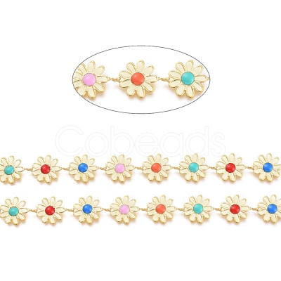 3.28 Feet Brass Enamel Flower Link Chains X-CHC-K009-22G-1