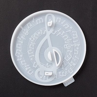 Flat Round with Musical Note Pattern Cup Mat Silicone Molds DIY-M039-07-1