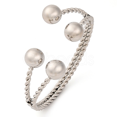 Round Balls Brass Cuff Bangles for Women BJEW-F477-03P-1