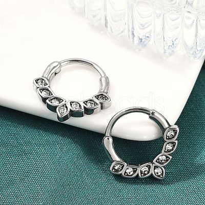 Horse Eye 316 Surgical Stainless Steel Clear Cubic Zirconia Hoop Earrings EJEW-G416-38AS-1