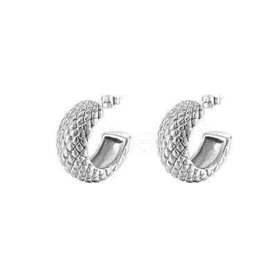 Stainless Steel C-shape Hoop Earrings for Women UO3673-2-1