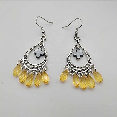 Bohemian Teardrop Tassel Alloy Pave Cubic Zirconia Dangle Earrings for Women TA8564-1-1