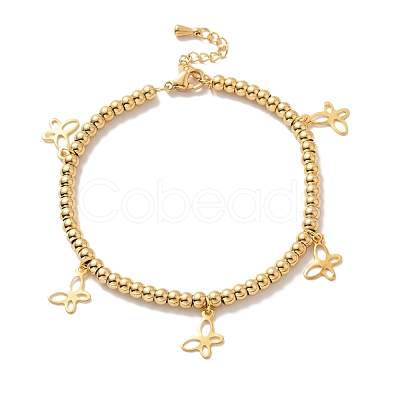 PVD Vacuum Plating 304 Stainless Steel Butterfly Charm Bracelet with 201 Stainless Steel Round Beads for Women BJEW-B057-25G-1