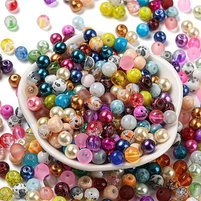 Opaque Spray Painted Glass Beads DGLA-MSMC002-6mm-1