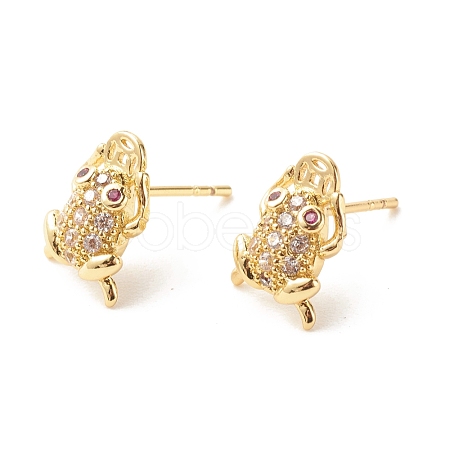 Frogs and Copper Coins Cubic Zirconia Stud Earrings EJEW-A066-03G-1