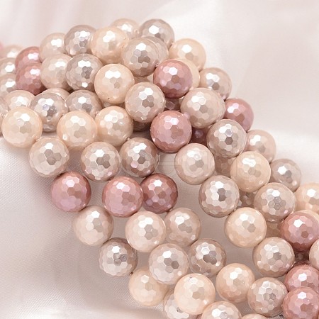 Faceted Round Shell Pearl Bead Strands X-BSHE-L012-10mm-NL002-1