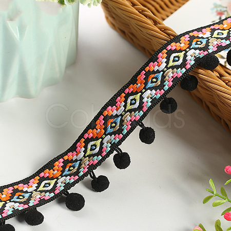 Ethnic Style Polyester Ball Fringe Lace Trim FABR-PW0003-03D-1