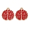 Alloy Enamel Pendants, Light Gold, Brain Charm, FireBrick, 18x17x1mm, Hole: 1.8mm