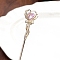 Alloy Hair Stick Findings, with Pink Glass Heart, Bowknot, 182x25mm