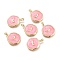 Brass Enamel Pendants, Flat Round with Wing Pattern, Golden, Pink, 18x13.5x2mm, Hole: 3.5x2mm