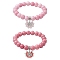 2Pcs 2 Colors 10.5mm Round Opaque Crackle Glass Beaded Stretch Bracelet Sets, Alloy Tree of Life Charm Bracelets, Mixed Color, Inner Diameter: 2-1/8 inch(5.4cm), 1pc/color