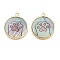 Alloy Pave Shell Flat Round Pendants, Paw Print Charms with Epoxy Resin, Golden, White, 21x18x3mm, Hole: 1.6mm