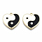 Rack Plating Alloy Enamel Pendants, Cadmium Free & Lead Free, Heart with Yin Yang, Light Gold, White, 18.5x18.5x2mm, Hole: 1.5mm