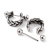 Braided 316 Surgical Stainless Steel Shield Barbell Hoop Earrings EJEW-Z050-58A-AS-2