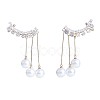 Clear Cubic Zirconia Leafy Branch with Imitation Pearl Dangle Stud Earrings JE1051A-1