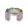 Ion Plating(IP) Rainbow Color 304 Stainless Steel Textured Open Cuff Ring for Women RJEW-C025-29M-3