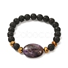 Natural Lava Rock & Oval Mixed Stone Beads Stretch Bracelet BJEW-JB07077-2