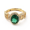 Green Cubic Zirconia Oval Adjustable Ring RJEW-I087-02G-2