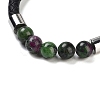 Natural Ruby in Zoisite Round Bead Braided Leather Cord Bracelets for Men Women BJEW-A009-11P-09-2