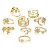 9Pcs 9 Style Adjustable Brass Micro Pave Clear Cubic Zirconia Cuff Rings RJEW-LS0001-18G-4