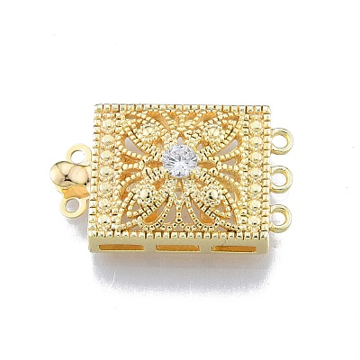 Brass Pave Clear Cubic Zirconia Box Clasps KK-G432-08G-1