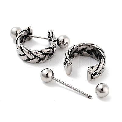 Braided 316 Surgical Stainless Steel Shield Barbell Hoop Earrings EJEW-Z050-58A-AS-1