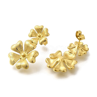 PVD Vacuum Plating 304 Stainless Steel Textured Flower Stud Earrings for Women EJEW-S227-49G-1