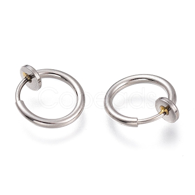 Tarnish Resistant 304 Stainless Steel Retractable Clip-on Hoop Earrings STAS-O135-01F-1