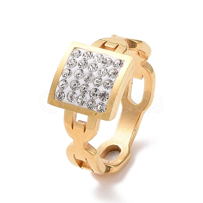 Crystal Rhinestone Rectangle Finger Ring RJEW-D120-02G-1