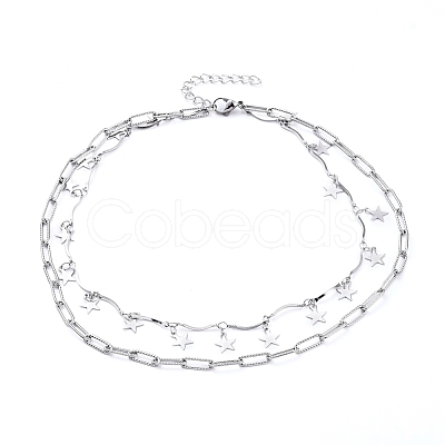 Non-Tarnish 304 Stainless Steel Chain Tiered Necklaces NJEW-JN02828-1