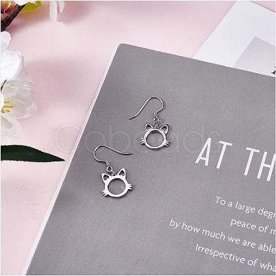 Anti-Tarnish Women Cat Stud Earrings Simple Dangle Earrings Cute Animal Kitten Cat Face Earrings Rhodium Plated Sterling Silver Earrings Stud Jewelry Gift for Lovers Women Birthday Christmas JE1073A-1