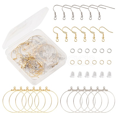 40Pcs 4 Styles 304 Stainless Steel Earring Hooks & Hoop Earring Findings STAS-CJ0002-38-1