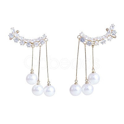 Clear Cubic Zirconia Leafy Branch with Imitation Pearl Dangle Stud Earrings JE1051A-1