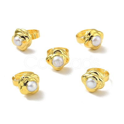 Natural Pearl Flower Adjustable Ring RJEW-F125-04G-1