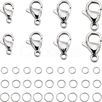 SUNNYCLUE 80Pcs 4 Styles 304 Stainless Steel Lobster Claw Clasps STAS-SC0007-11-1